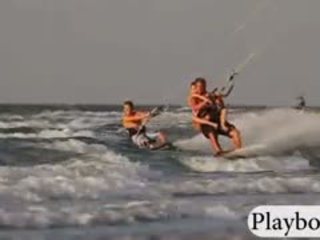 Hot playmates kite boarding naked with the professional