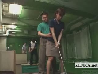 Subtitled japonská golfové houpačka erection demonstration