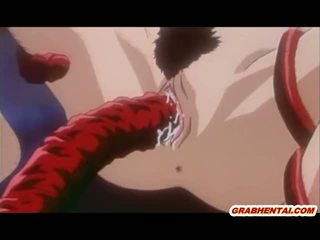 Anime apanhada e brutally difícil fodido monstro tentacles