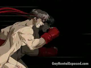 Muscle Bodied Manga Homosexual Kicking A Tiny Dude And Fucking His Gazoo Hard