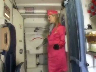 Super air hostess sucking pilots big cock