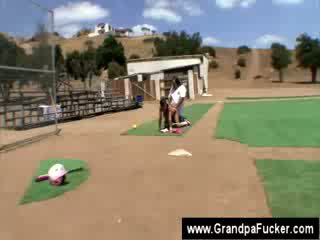 chick fucks senior at a baseball court