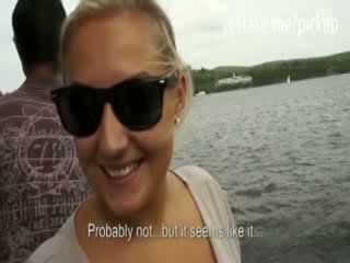 Big Boobs Blonde showing off her curves on a boat and rides shaft
