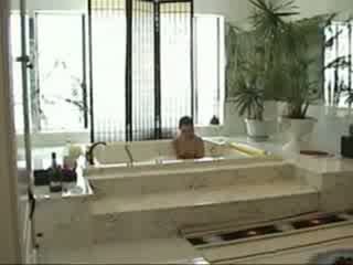 Amateur teen solo in bathtub then blowjob