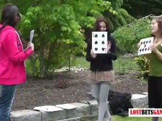 Three girls play strip highest card wins