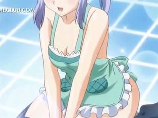 Shy hentai doll in apron jumping craving dick