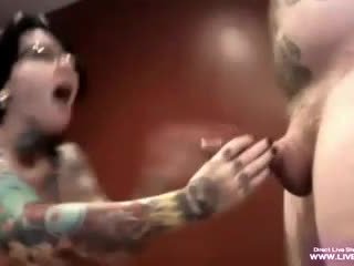 Tattooed pierced Jeselyn gets gagged and facialed