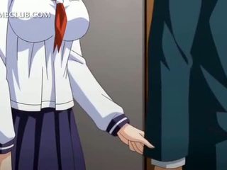 Anime mergaitė į uniforma blowing didelis varpa