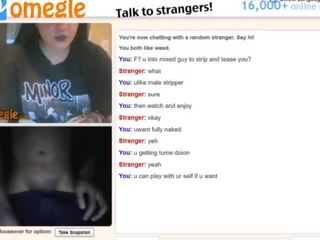 Omegle white female play with tits for black cock