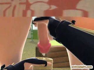 3D Japanese animated shemale gets handjob by busty