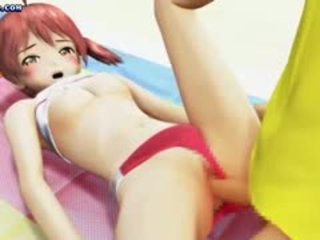 Cute Hentai Teenie Playing With Cock On Beach